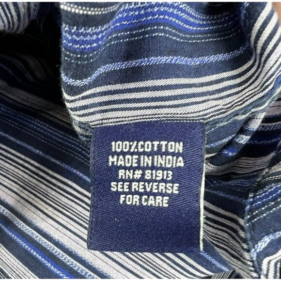 Robert Graham R&G London New York Mens XL Button Striped Shirt Flip Cuff Blue - Picture 6 of 7